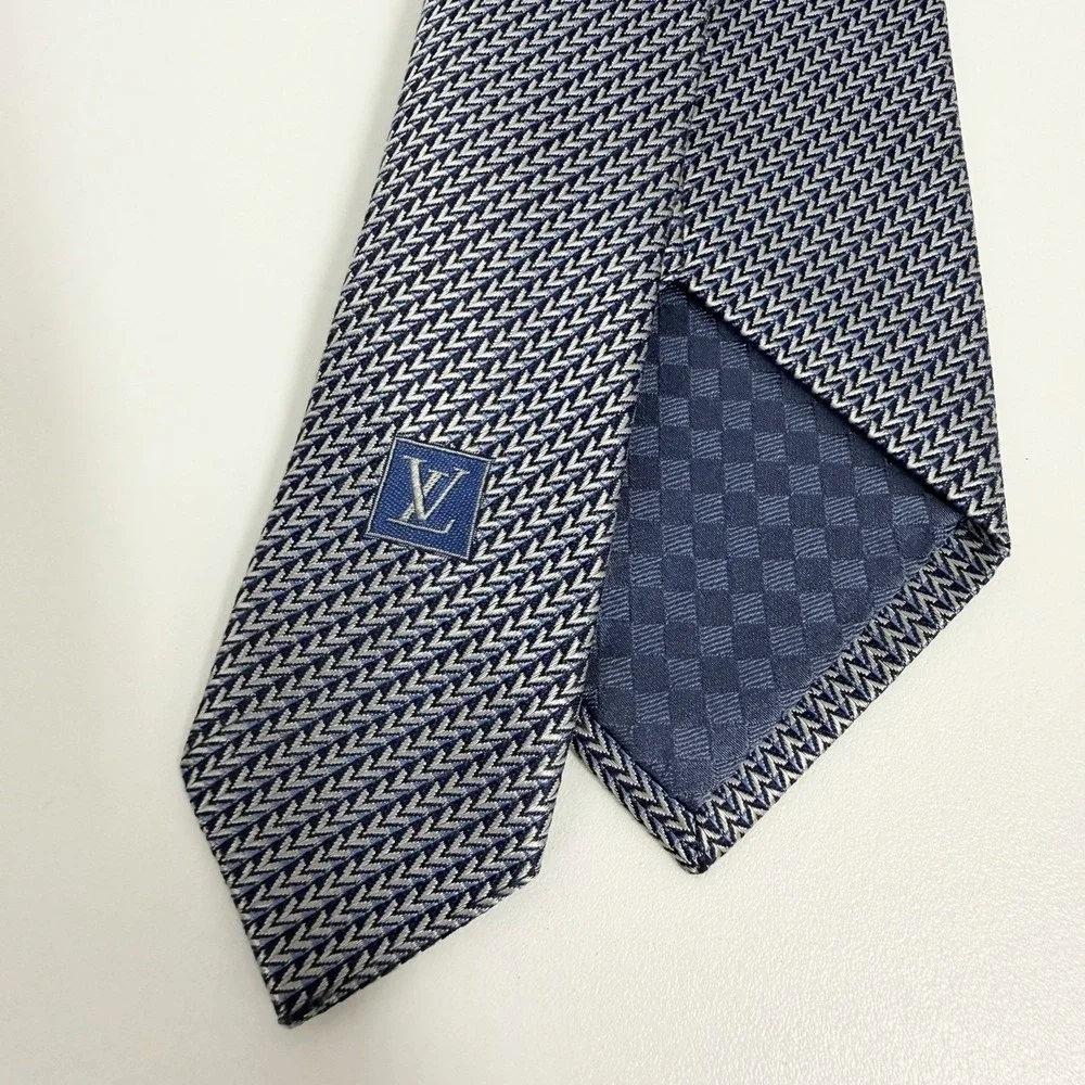 Louis Vuitton Men's Recent Tie Blue/Silver Geometric LV Monogram Silk 3 1/8